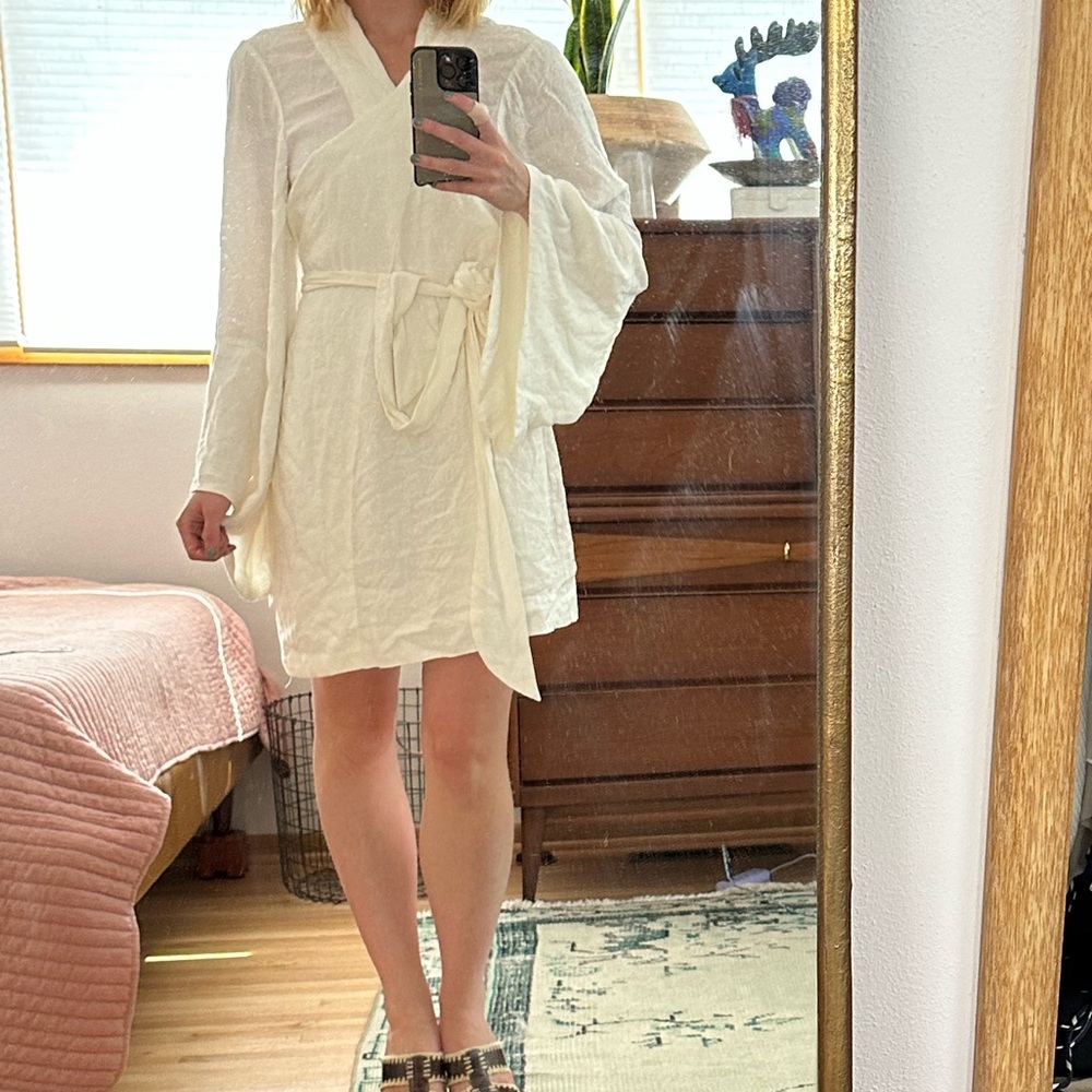 Anthropologie Cream Floral Wrap Dress
